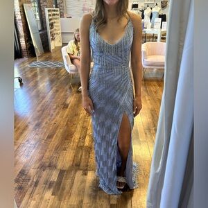 Primavera Couture periwinkle Sleeveless V-neck Prom Gown